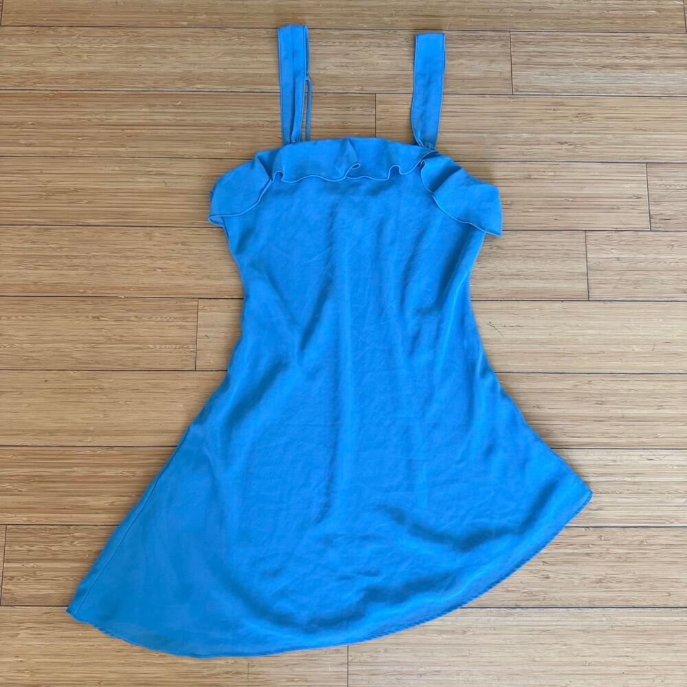 Private Luxuries Y2K Ocean Blue Asymmetrical Ruffle Mini Dress S